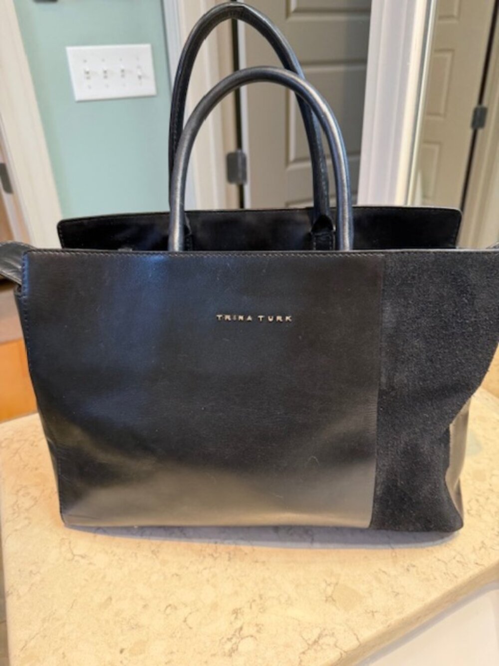 Trina Turk Black Leather/Suede Tote